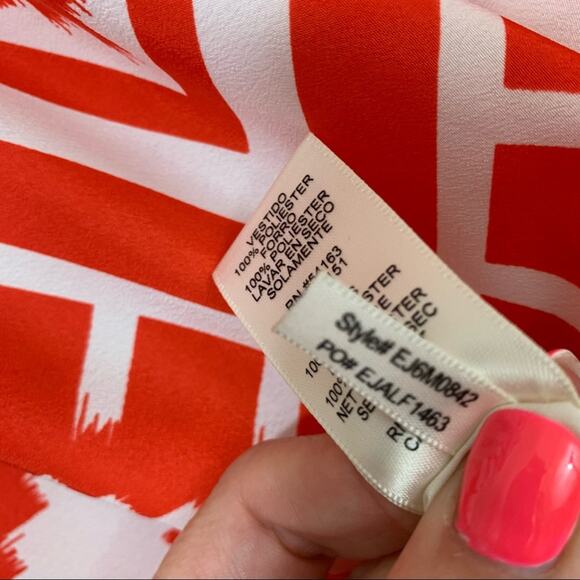 Eliza J Aztec Short Sleeve Orange/White Knee Length Dress - Picture 4 of 7